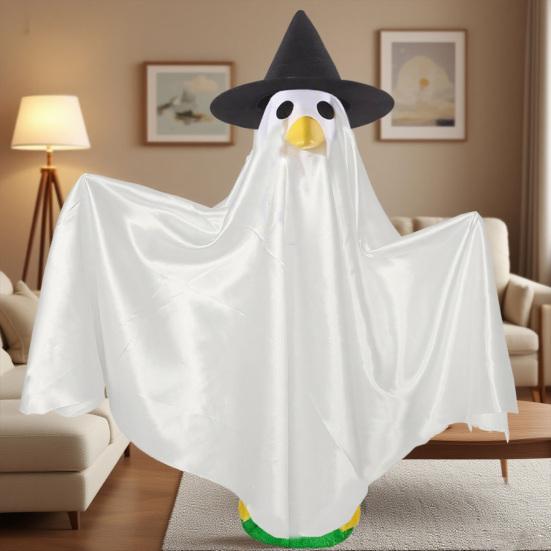 Halloween Porch Goose Outfit for 23" Goose Statue Spooky Ghost Goose Costume with Witch Hat for Outdoor Garden Patio Lawn Yard Decor