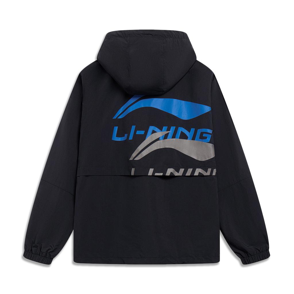 Li-Ning Ruffled Water-Repellent Logo Print Hooded Windbreaker Jacket Unisex Jackets Black AFDU899-1