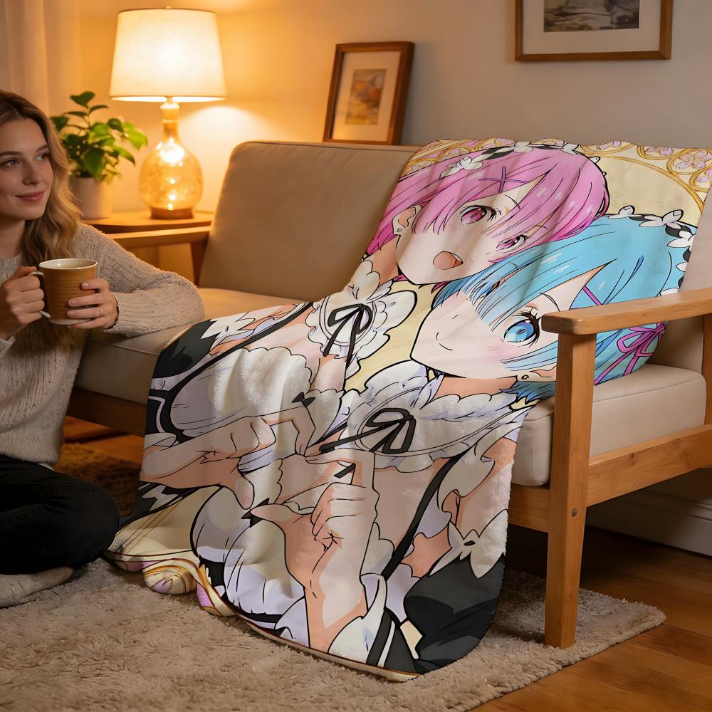 Throw High-Density Short Plush Blanket For Sofa Nap Air-Conditioned Room Soft Skin-Friendly ReZero Anime
