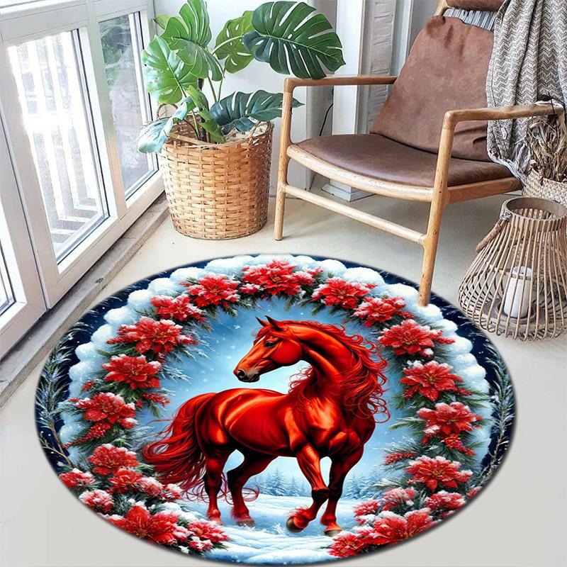 Cute Christmas Day Gift Bell Santa Claus Snowman Christmas Tree round rug Home Soft Decorative Anti slip Chair Mat Carpet Outdoor Floor Mat Carpet 11