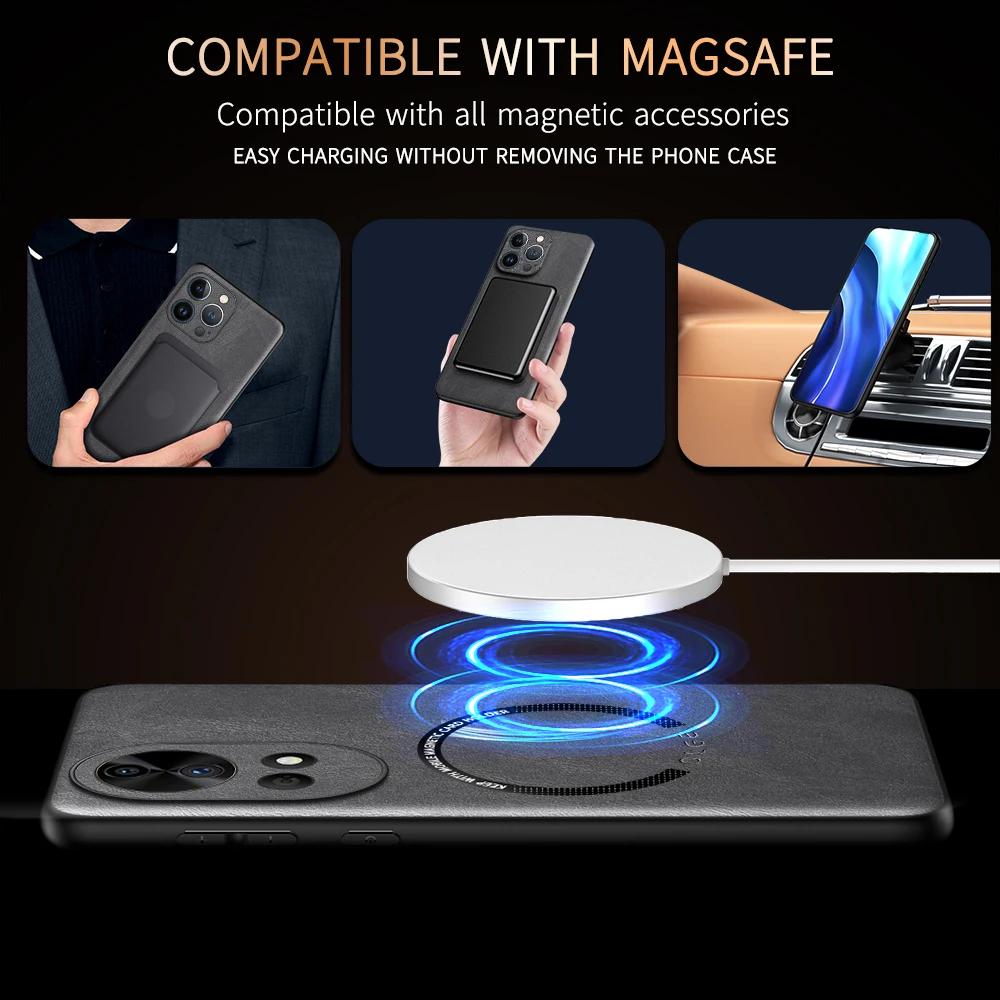 For Huawei Nova 12 12 Pro 12 Ultra Fine-Hole PU Cow Pattern Leather Outer Magnetic Ring Soft Edge Anti-Drop Phone Case