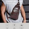Genuine Leather Sling Bag Men Retro Shoulder Bag Multi-pocket Chest Bag with USB Charging Port