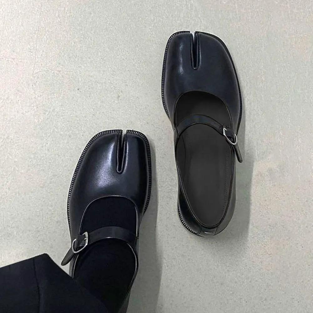 Fashion Split Toe Mary Janes Shoes For Women Square heel Tabi Shoes Loafer 2025 Spring Summer Soft Leather Women Pumps Shoes