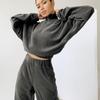 Solid Women Color Sleeve Long V Neck Hoodies Suit Autumn Winter Loose Top Wide Leg Pants