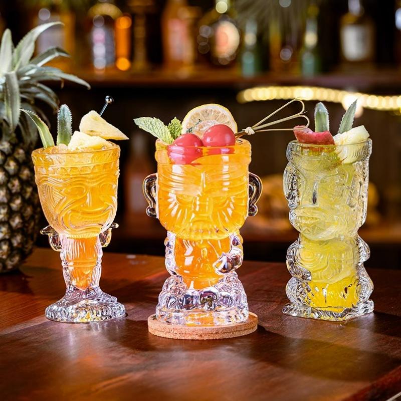 Tiki Glass Cups Tiki Mugs Cocktail Glasses Cup Creative Hawaiian Cocktail Cups Funny Cup Beer Beverage Glass Bar Accessories