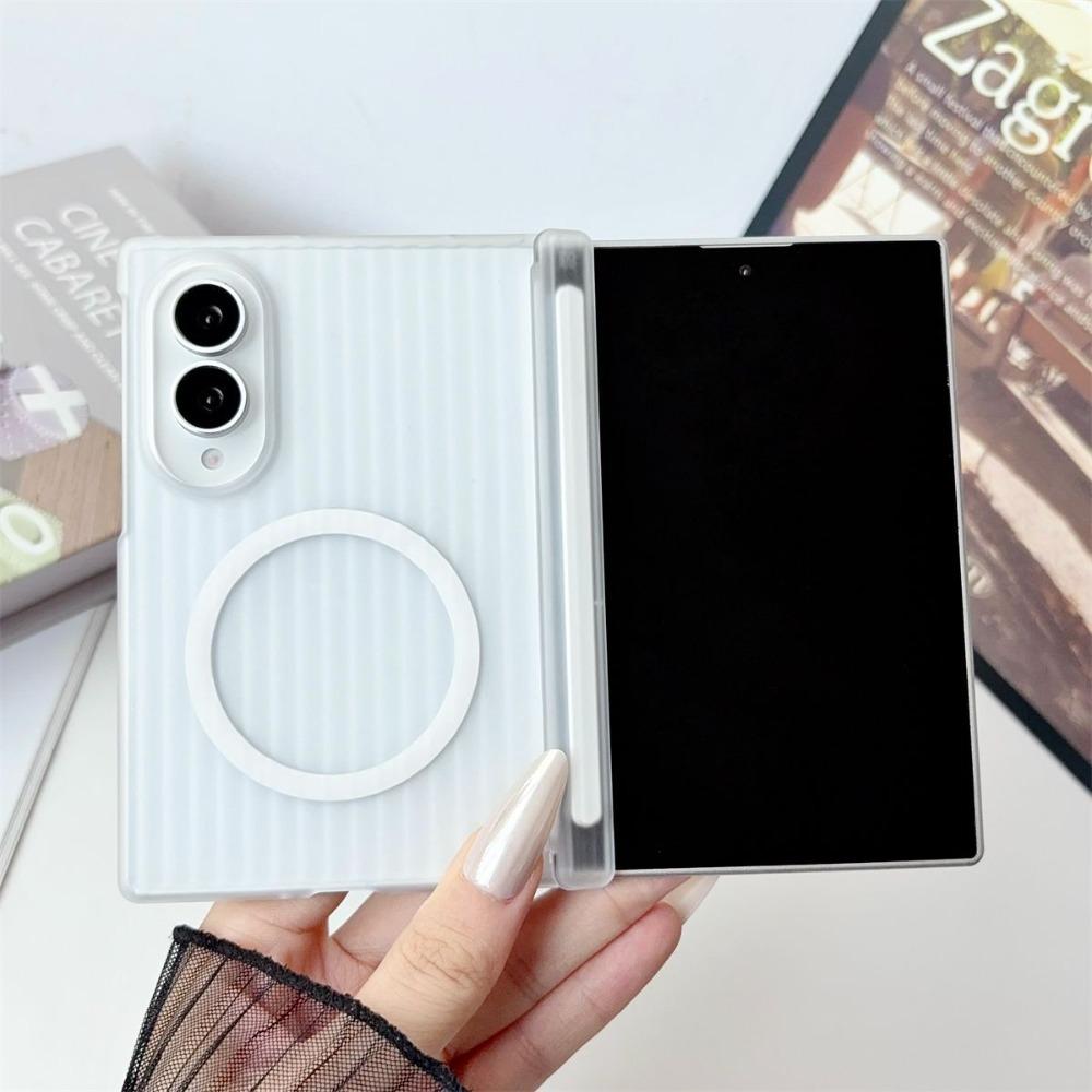 3D Stripes Pattern Corrugated for Magsafe Case for Samsung Galaxy Z Fold 7 6 8 Ultra Fold8 Wide Transparent Hinge Protect Cover