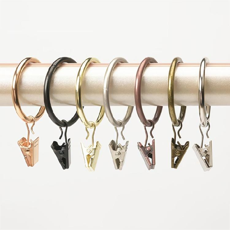 Pack of 10 Multipurpose Metal Curtain Rings with Clips 25 mm Interior Diameter for Curtain Rod, Drapery Hangers Easy Installation for Home Decors