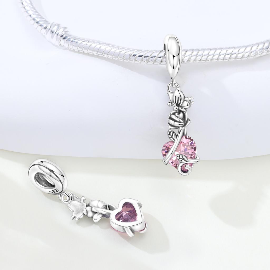 Copper Butterfly Rose Love Zircon Beads Original Pendants Bracelet Charm Jewelry Party Diy Trendy Gifts