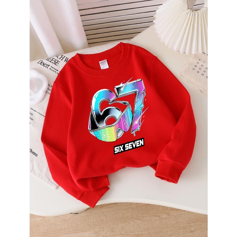 Kids Sweatshirt,Crew Neck Fashion Top, Fun"Six Seven Rainbow Numbers "patterned Sweatshirt, for Everyday Casual Wear, for All Kinds of Daily Outfits