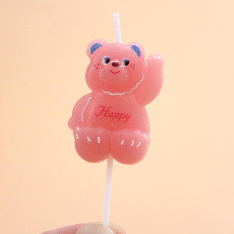 Ins Style Cartoon Pink Bear Birthday Cake Candle Cute Bear English Letter Happy Baking Candle