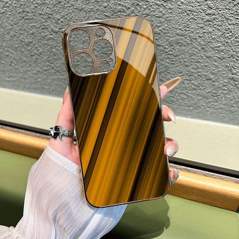 Simplicity Golden texture Luxurious High-end Phone Case Electroplated Glass PhoneCase for iPhone 17161514131211pm Pro Plus