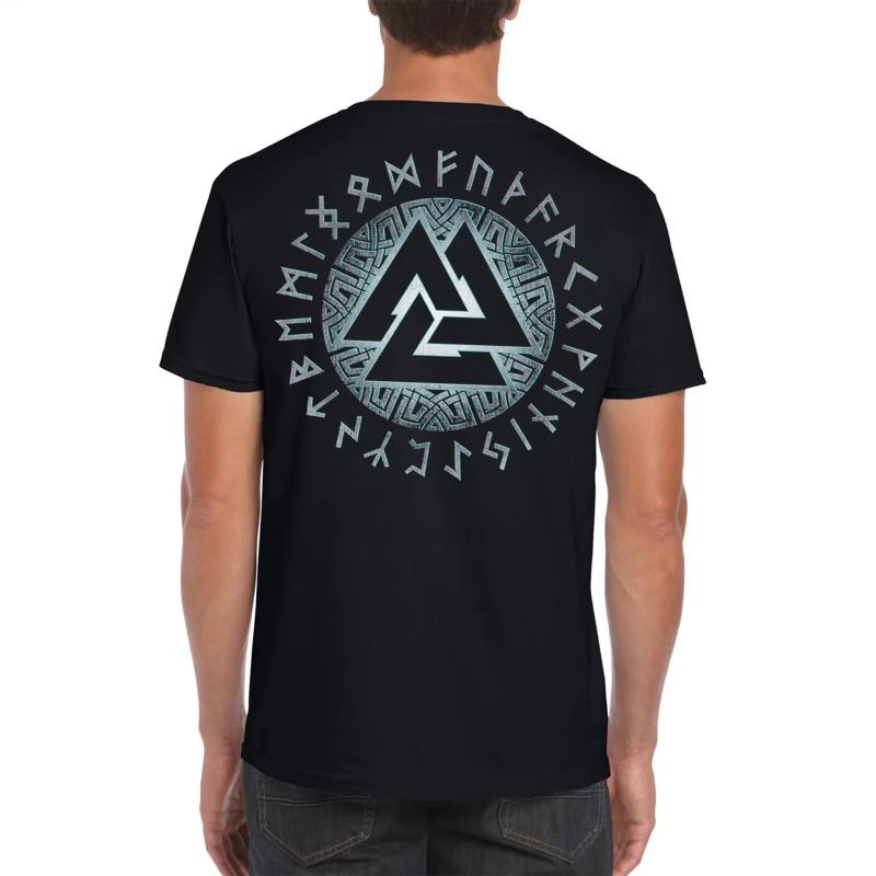 Odin's Raven T-Shirt Valknut and Runic Circle Viking Style Nordic Tradition Graphic Short Sleeve Shirt Unisex Men Women Summer