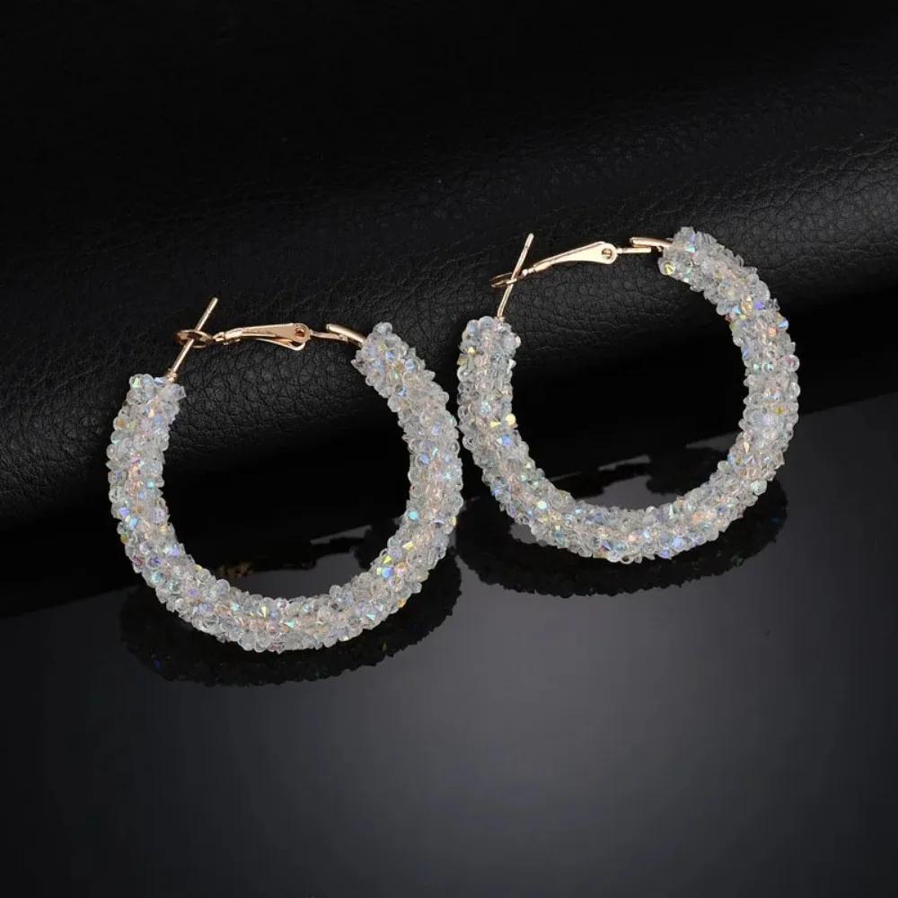 New Design Fashion Charm Austrian Crystal Hoop Earrings Geometric Round Shiny Rhinestone Big Earring For Women Gifts