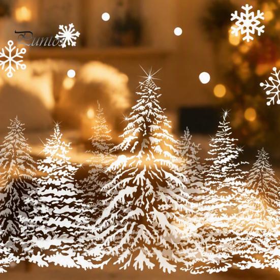 PVC Window Decals Christmas Tree Snowflake Static Sticker, Double-sided Cling Decal, Seasonal Glass Stickers Reusable for Parties Holiday Winter
