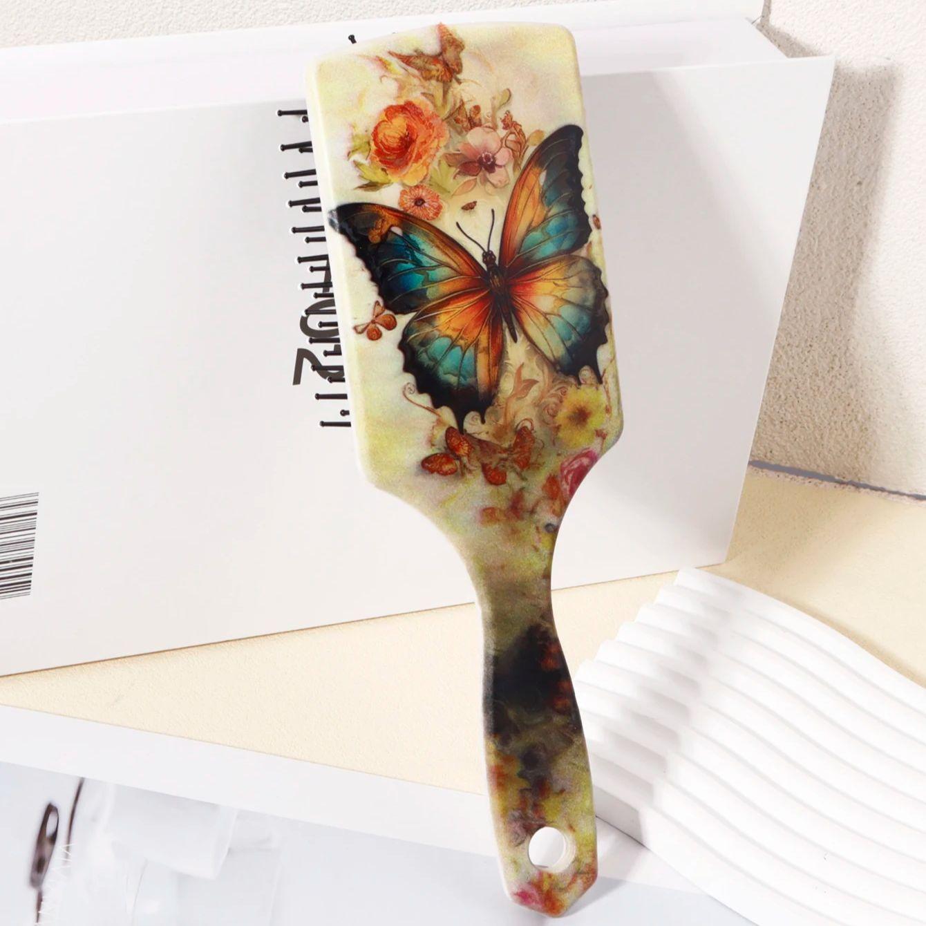 

Расческа-лопатка с узором бабочка - антистатическая, для массажа кожи головы, с мягкой нейлоновой щетиной, отшелушивающая щетка для волос, Специально для париков из натуральных волос