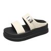Summer new muffin thick-bottomed metal one-word drag beach heightening slippers women's summer wear