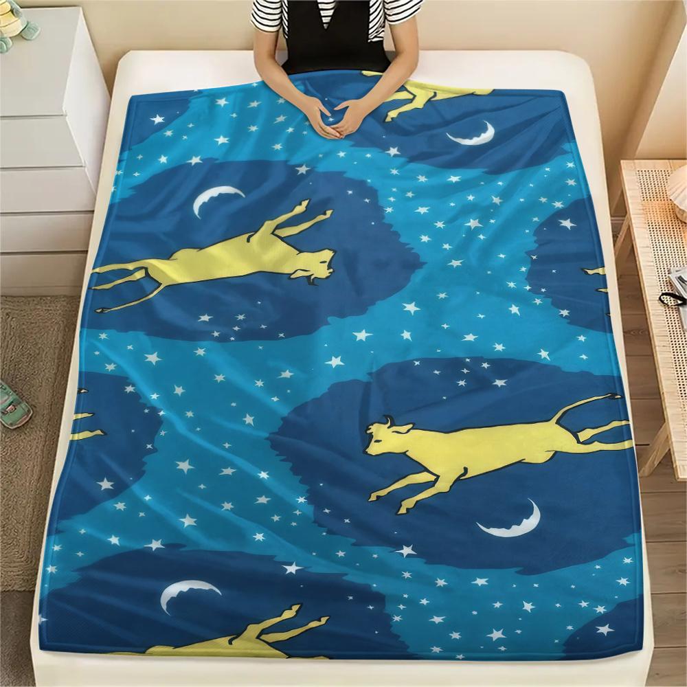 1PC Goodnight Moon Print Flannel Blanket, High quality All Seasons, Home Decor, Warmth and Comfort, Perfect for Christmas Gifts
