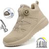 Rotating Button Men's Safety Boots Work Shoes Puncture-Proof Steel Toe Shoes Non-slip Protection Shoes High Top Security Boots