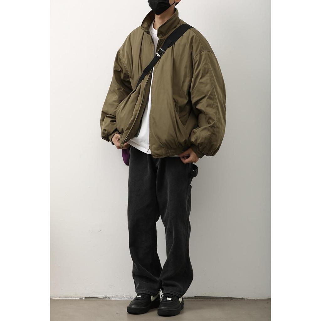 Men's Hong Kong Style Stand Collar Cotton Jacket - Autumn/Winter Retro, Warm, Loose, Versatile Outerwear.