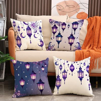 New Oil Lamp Decorative Pillow Case Home Seat Cushion Linen Stain-resistant Moon Print Sofa Pillow