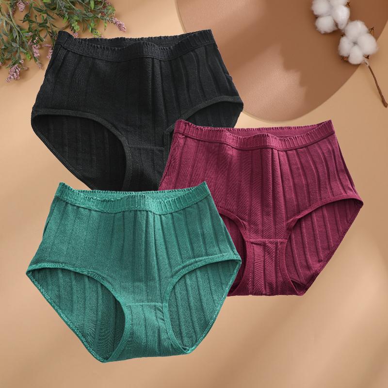 3Pcs/Set Women S-3XL Seamless Cotton High Rise Briefs Solid Color Stripe High Quality Panties Female Cozy Big Size Sexy Lingerie