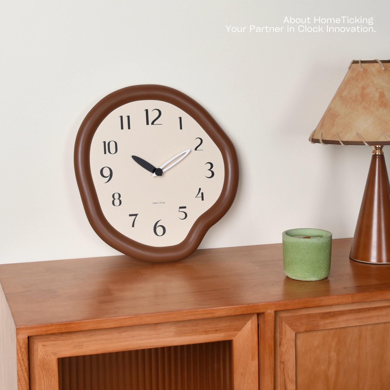 New Brown/Black/Red Decorative Clock | Mid-Century Modern Wall Clock | No-Drill Silent Household Timepiece