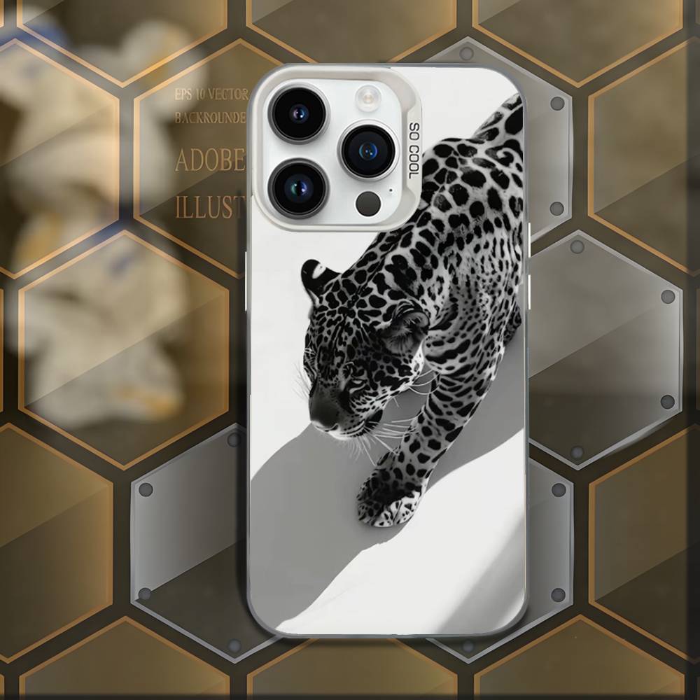 Luxury fashion leopard print Phone Case For iPhone 16,15,14,13,12,11,Mini,Pro,E,MAX White Candy Matte Shockproof Cover
