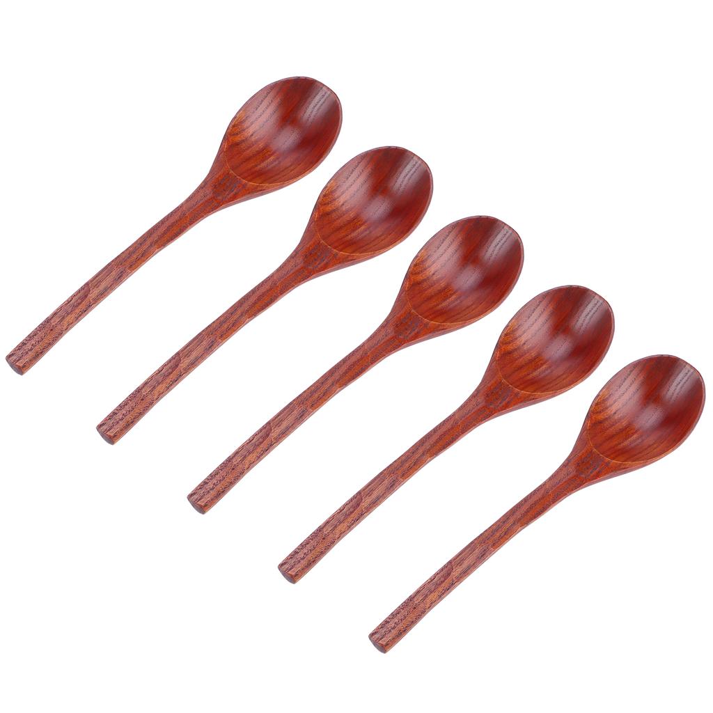 5PCS Japanese Style Wood Spoon Long Handle Soup Spoons Household Tableware Kitchen Tools