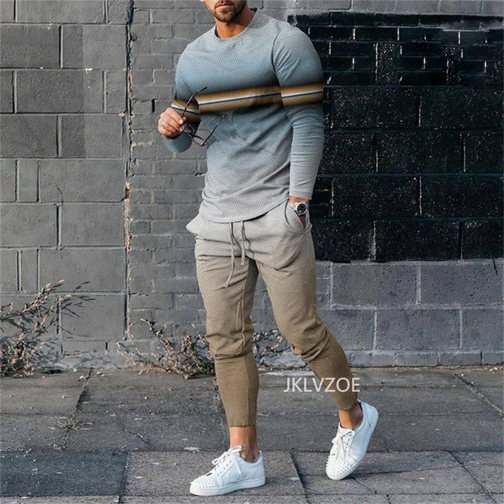 Träningsdräkter Byxor Herr 2-delade set Höst Herrkläder Streetwear Långärmad T-shirt Byxor Kostymer Sweatpants Joggingkläder