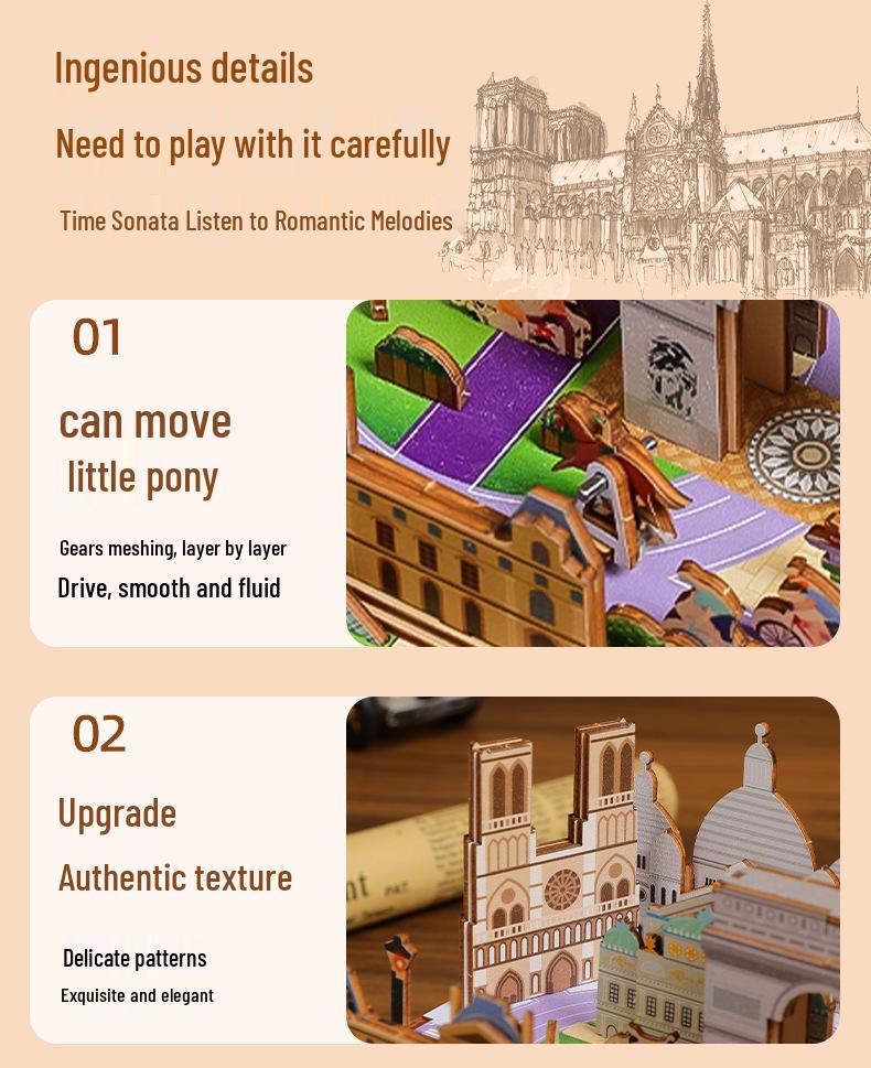 Puzzle Scatola Musicale 3D in Legno di Parigi – Ornamento Romantico e Giocattolo Antistress
