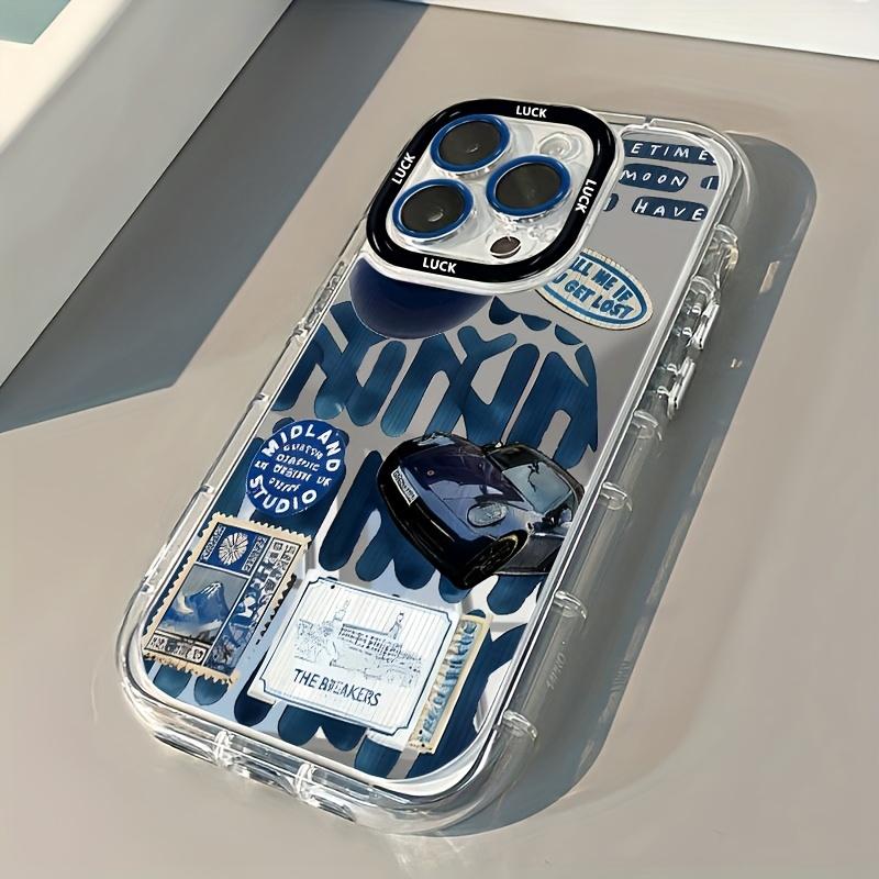 Fashion Blue Sports Car Phone Case For iPhone 11 12 13 14 15 16 17 Pro Max 7 8 Plus XR XS Max 16E 17E New Mirror Design Cover iPhone 16 Pro Max