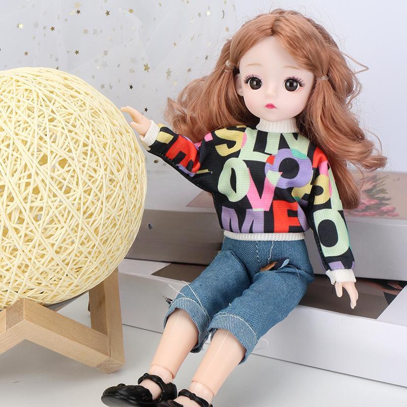 Mini muñeca articulada móvil de 30CM para niñas, juguete 3D con ojos grandes, trajes completos de princesa, colección de vestidos, regalo para niños