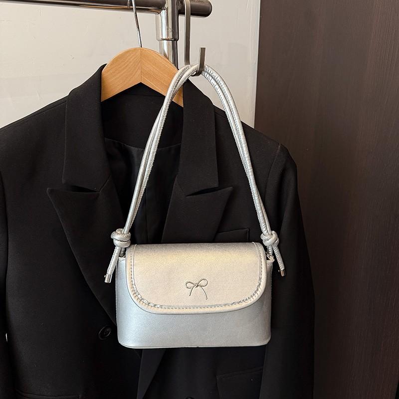 Underarm Bag Solid Color Butterfly Knot Pu Single Shoulder Bag Simple Fashion Style Shoulder Bag For Women Small Square Bag