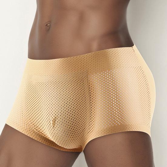 Men Underpants Hollow Out Breathable Thick Fake Butt High Elastic Butt Lifted See-through