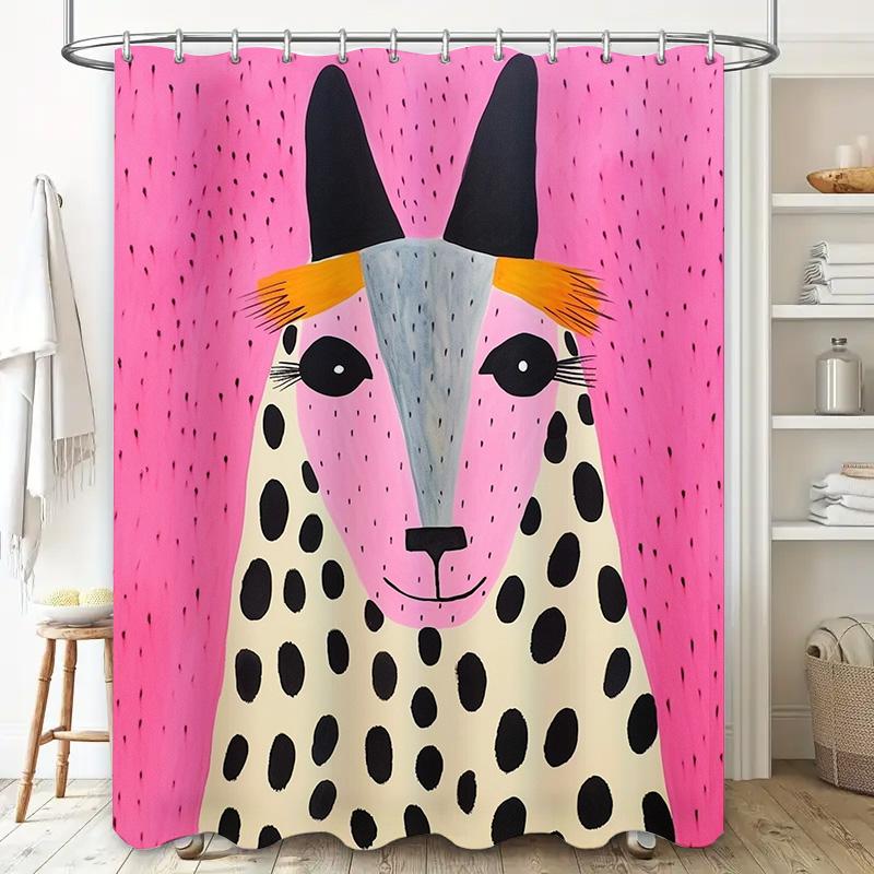 Animal Printed Shower Curtain Set Cute Cow & Sheep Pattern Waterproof Bath Decor Home Accessories In Multicolor