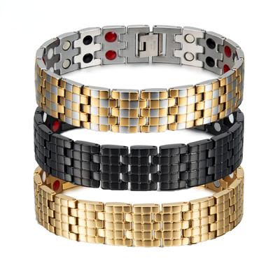 Ikuinen Magnetic Bracelets Male 16mm Wristband Gold-color Stainless Steel Men Bracelet Jewelry