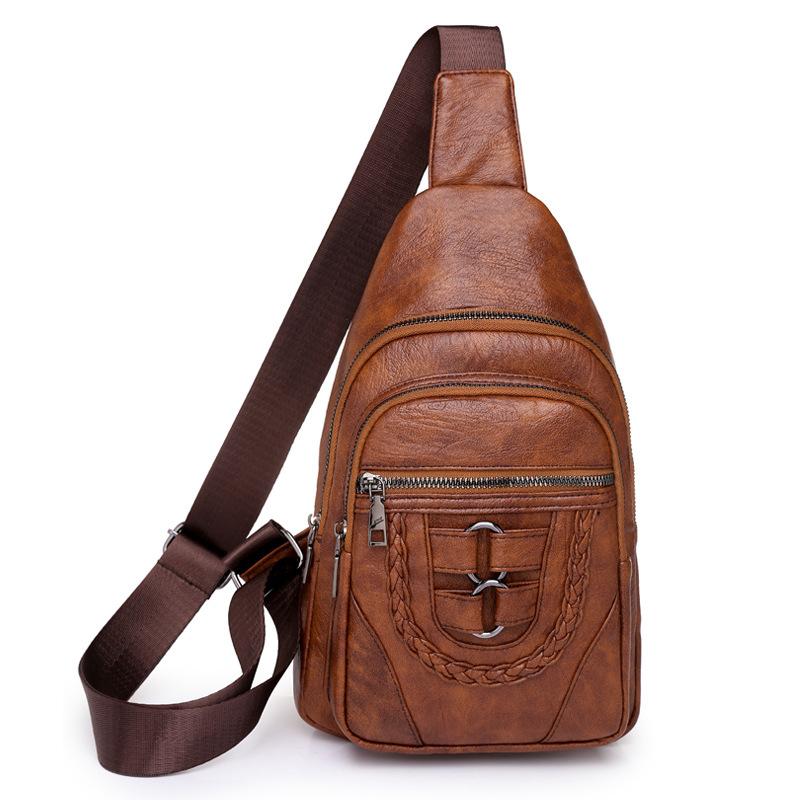 New Women's Bag Simple Breast Bag Soft Leather Texture Shoulder Bag Fashion Retro Messenger Bag Casual Travel Bag