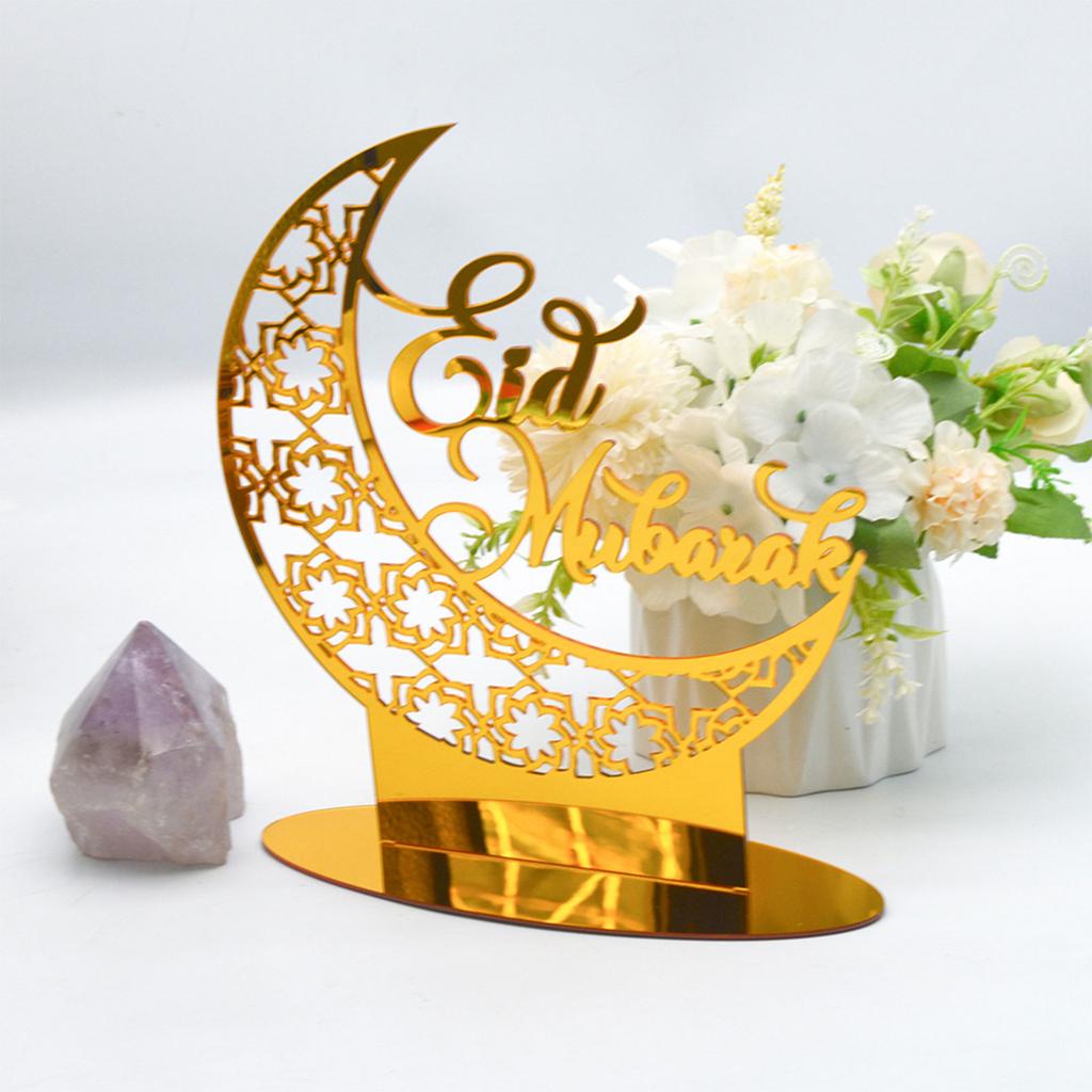 Acrylic Eid Table Ornament Unique Hollowed Out Moon/Sun Shaped Desktop Decoration Festive Home Party Ramadan Decor