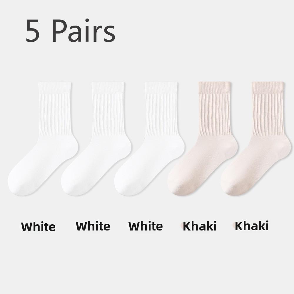 5 Pairs of Women's Spring and Summer Mid-calf Anti-odour, Sweat-absorbent, Casual and Versatile Breathable Loose Pile Socks
