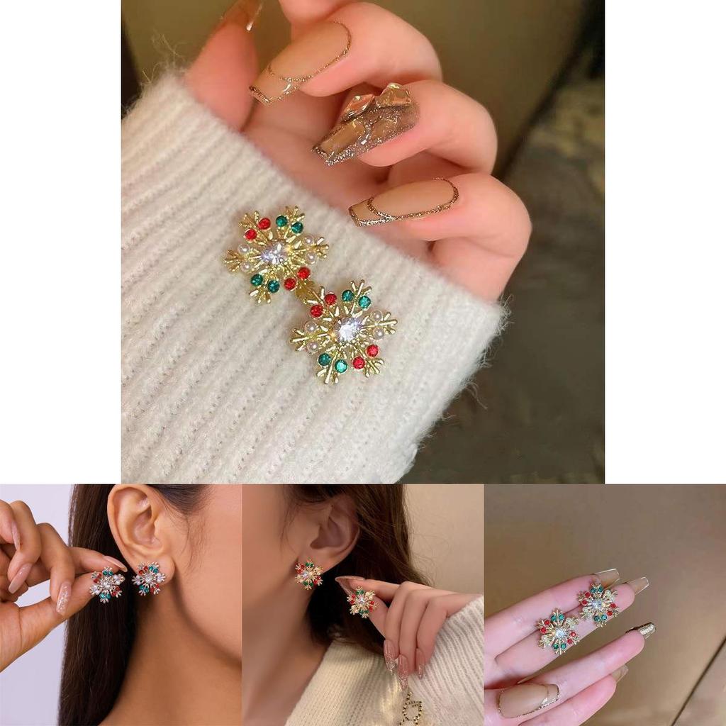 Winter Christmas Earrings With Colorful Sparkling Snowflake Jewelry For Women