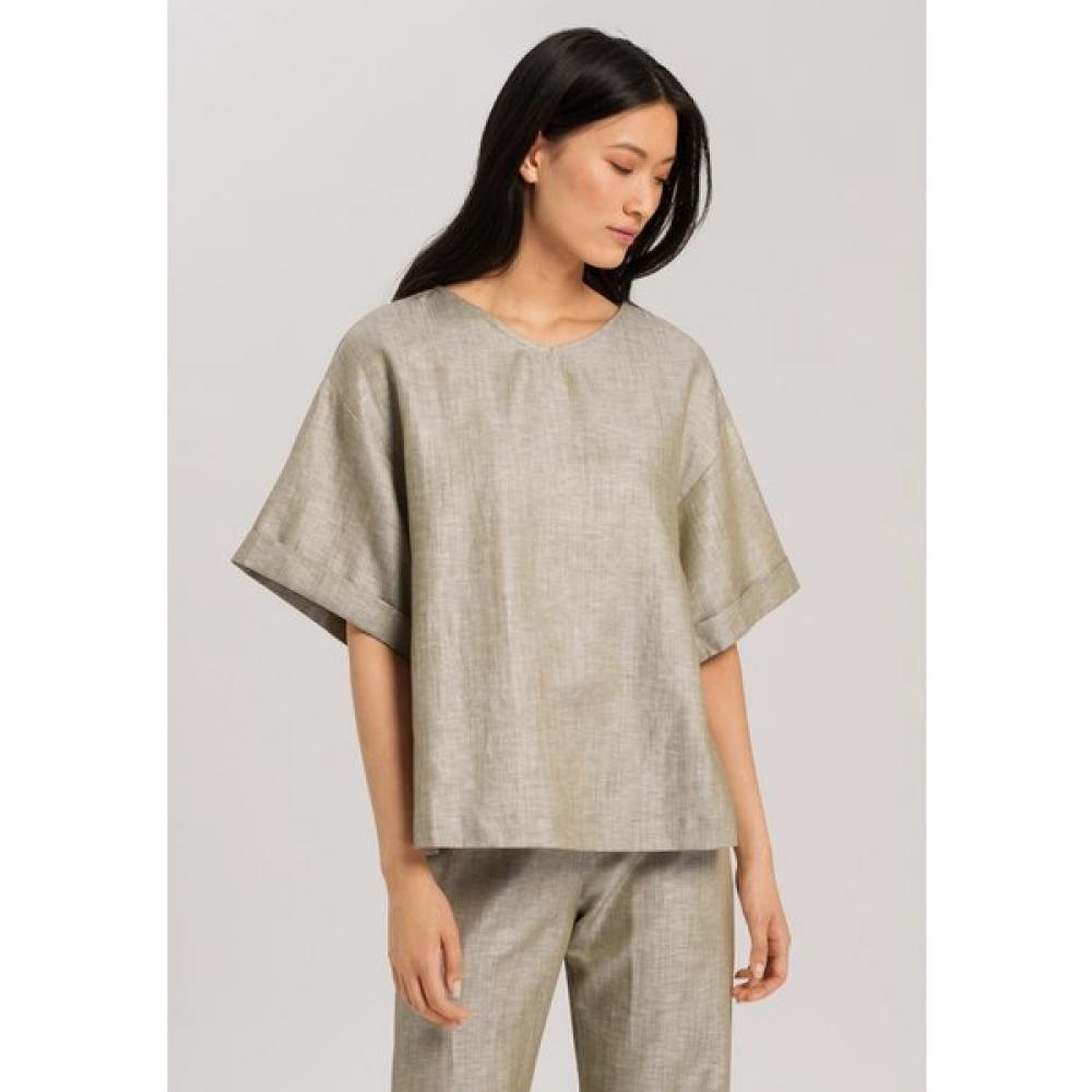 Hanro Short Sleeve Linen Shirt  Botanic Green 78672 