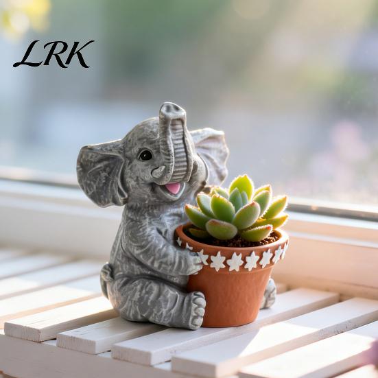 Small Planter Cute Elephant Planter, Animal Flower Pot, Weatherproof Indoor Outdoor Thickened Cactus Air Plant Holder for Home Office Desktop