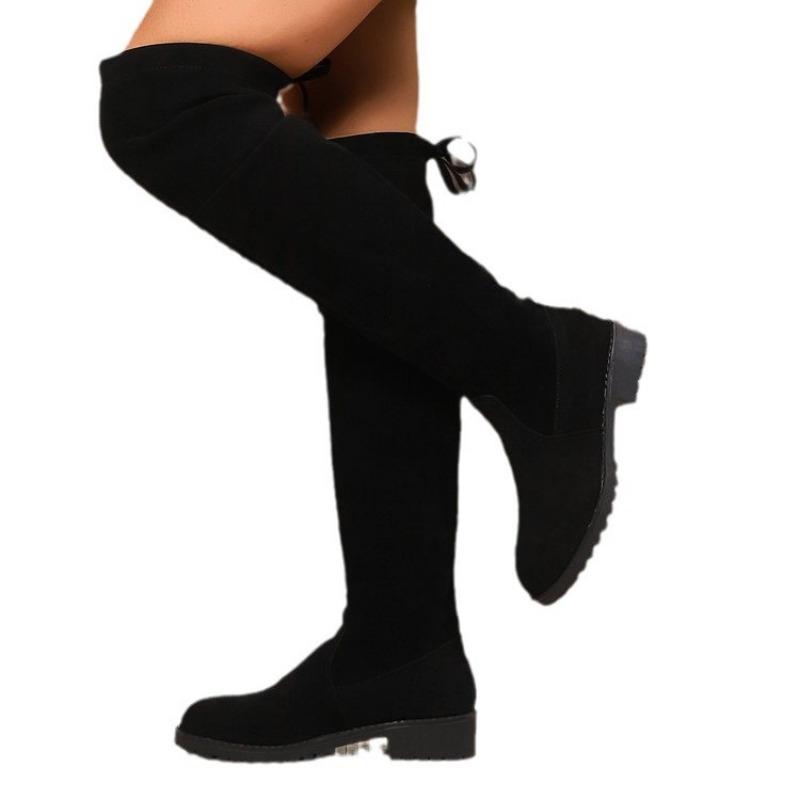 Large Size Knee Elastic Boots Autumn and Winter New High Tube Thick Sole Solid Color Fashion Women's Boots