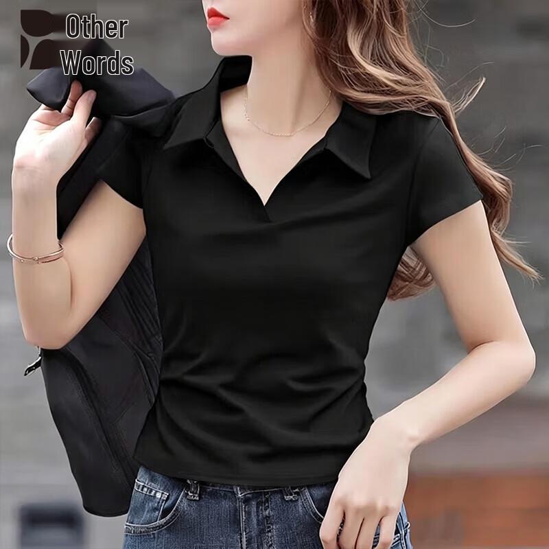 Women s Pure Cotton Pleated Polo Collar Short-Sleeve Top M