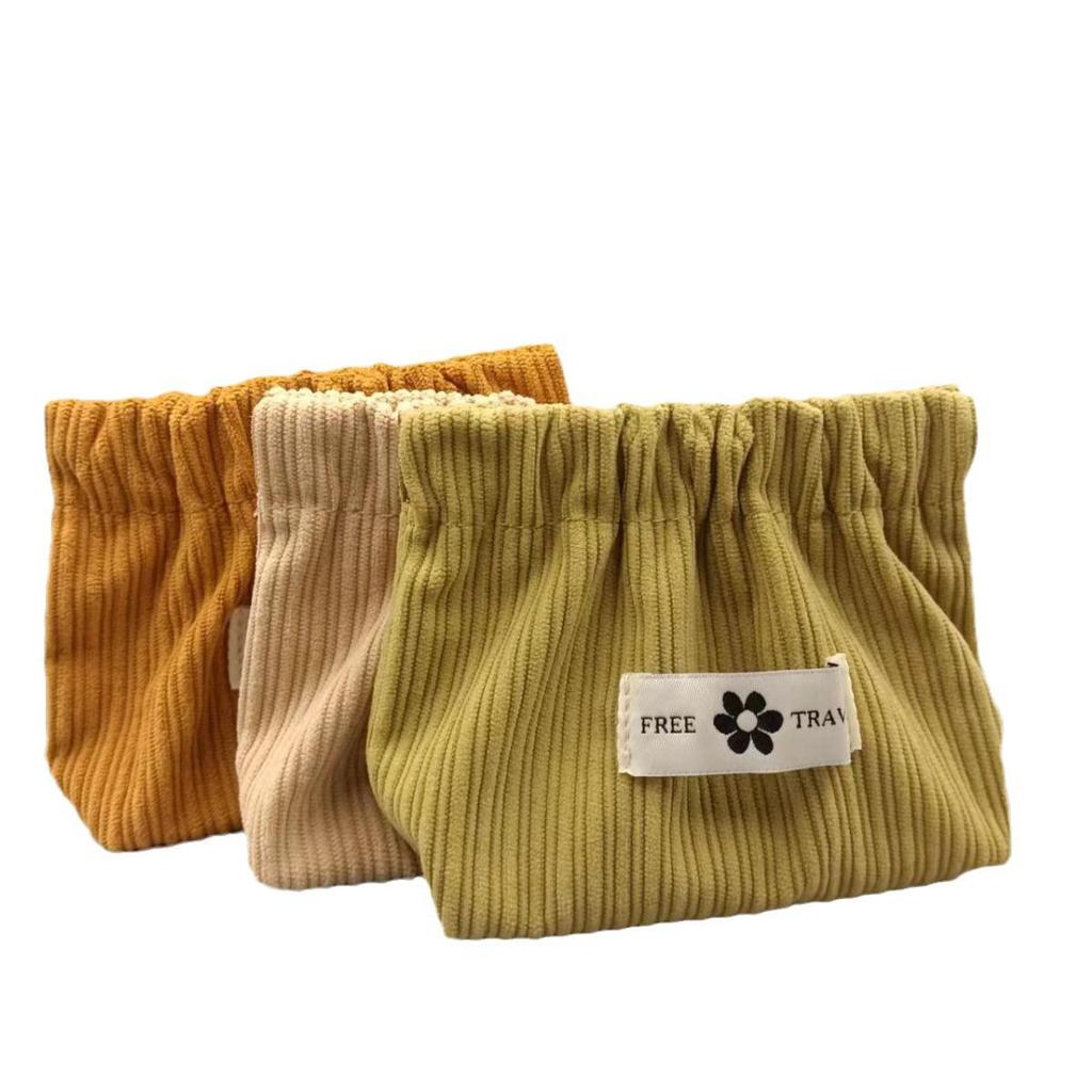 Cute Small Corduroy Snap Coin Purse - Automatic Closure Makeup & Change Bag