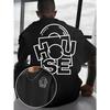 Men's EDM HOUSE Music T-Shirt - Black & White Color Block Tee with Deconstructed HOUSE Font Print, Round Neck Short Sleeve Suitable for Daily Wear