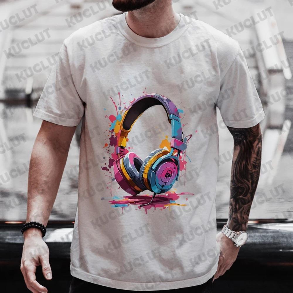 Letní pánské nadměrné oblečení Hip Hop Grafické tričko s motivem tající náhlavní soupravy Pánské ležérní pouliční oblečení Vtipná potištěná trička Cool tričko