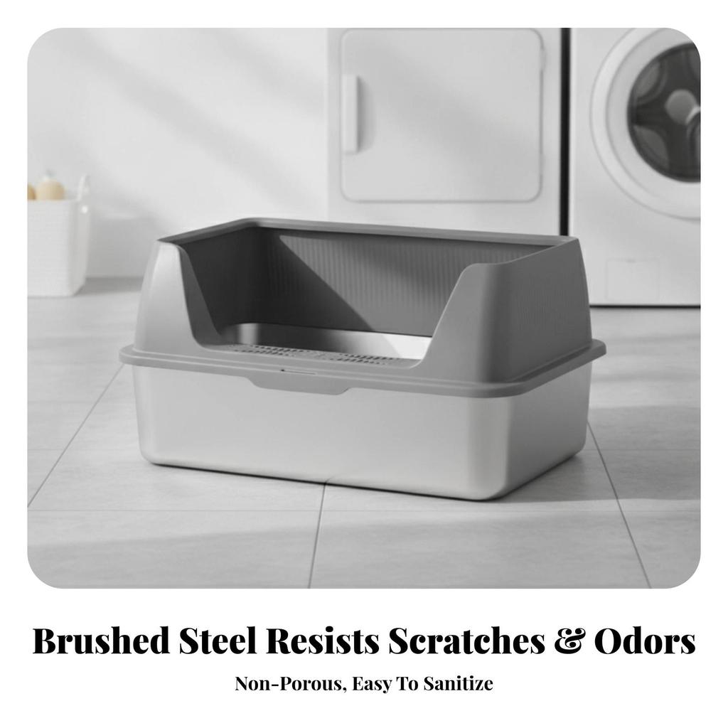 Low-Entry Stainless Steel Litter Box Easy To Clean Cat with Scoop