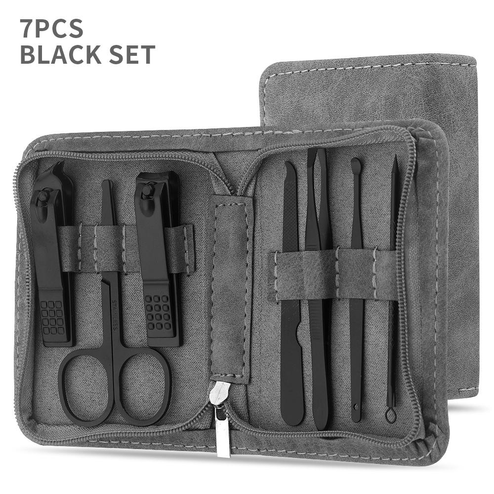 

7 in 1 Nail Clippers and Beauty Tool Portable Set, Martensitic Stainless Steel Manicure Set, with Gray Leather Bag