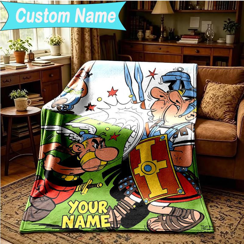 1PC Custom Name Blanket Asterix Friends Flannel blankets Patterns Throw Blanket All-Season Soft Gift for Couch, Bed, Camping, Birthday gifts
